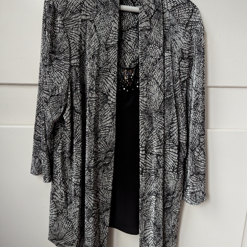 JM COLLECTION Women's Crinkle Polyester Twinset Jacket Lined Geometric Size 3XL